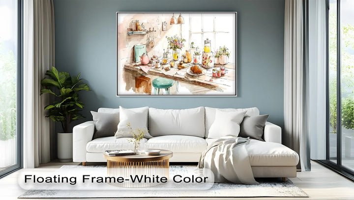 Artistic kitchen wall canvas with oranges, wine, and painterly texture