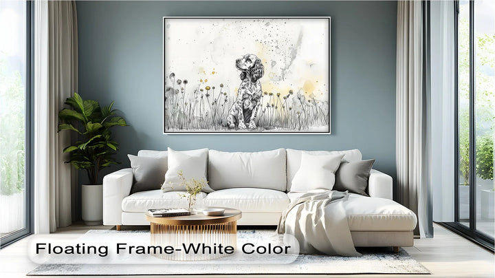 Gentle Wonder – Ink Sketch Puppy in Dandelion Meadow Canvas Print - MyPhotoStation