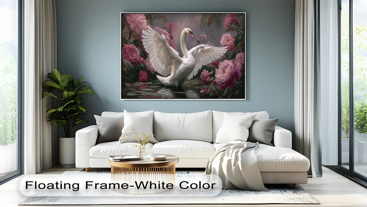 Elegance in Bloom – Swan and Peony Garden Canvas Print - MyPhotoStation
