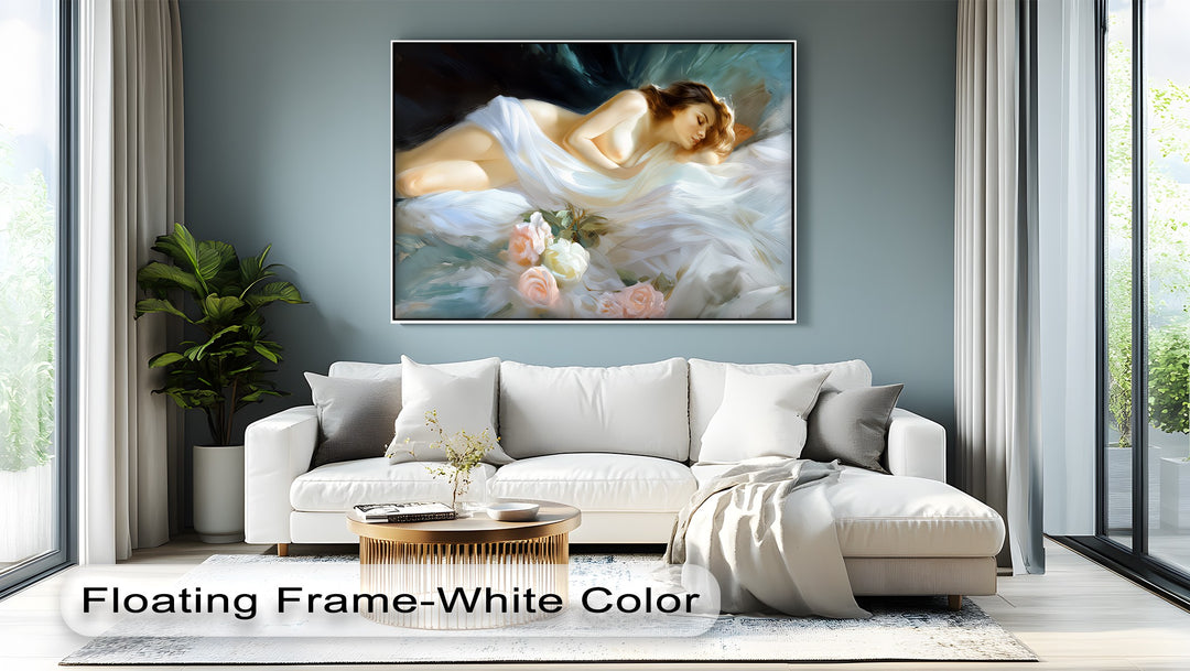 Petal Slumber – Framed Canvas Wall Art | Romantic Nude Canvas Print