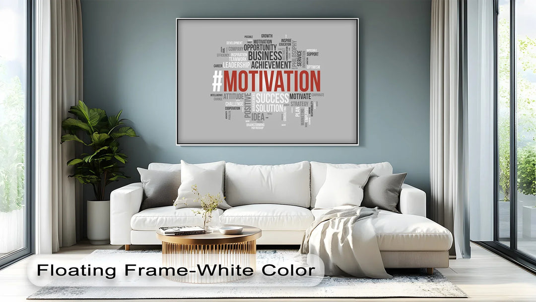 MOTIVATION Word Cloud – Modern Gray Canvas Print