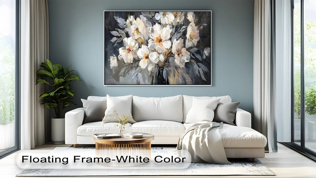 Contemporary white flower canvas print perfect for bedroom or living room decor