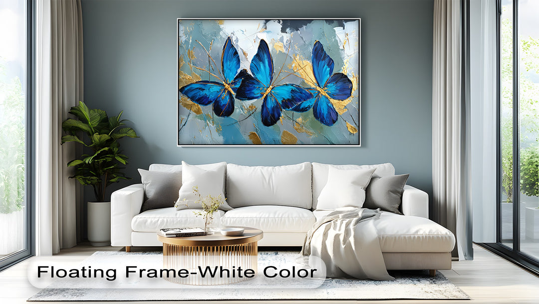 Trio of Radiance – Bold Blue Butterfly Canvas Print