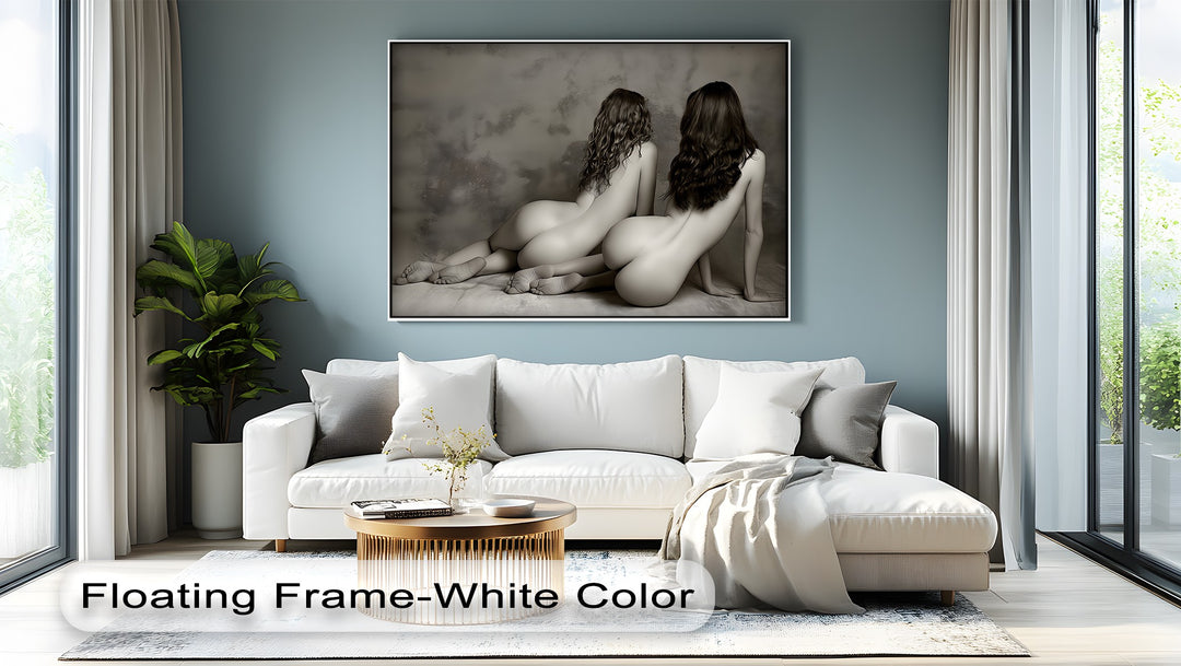 Sepia Reverie – Erotic Canvas Print with Two Nudes | Horizontal Wall Art
