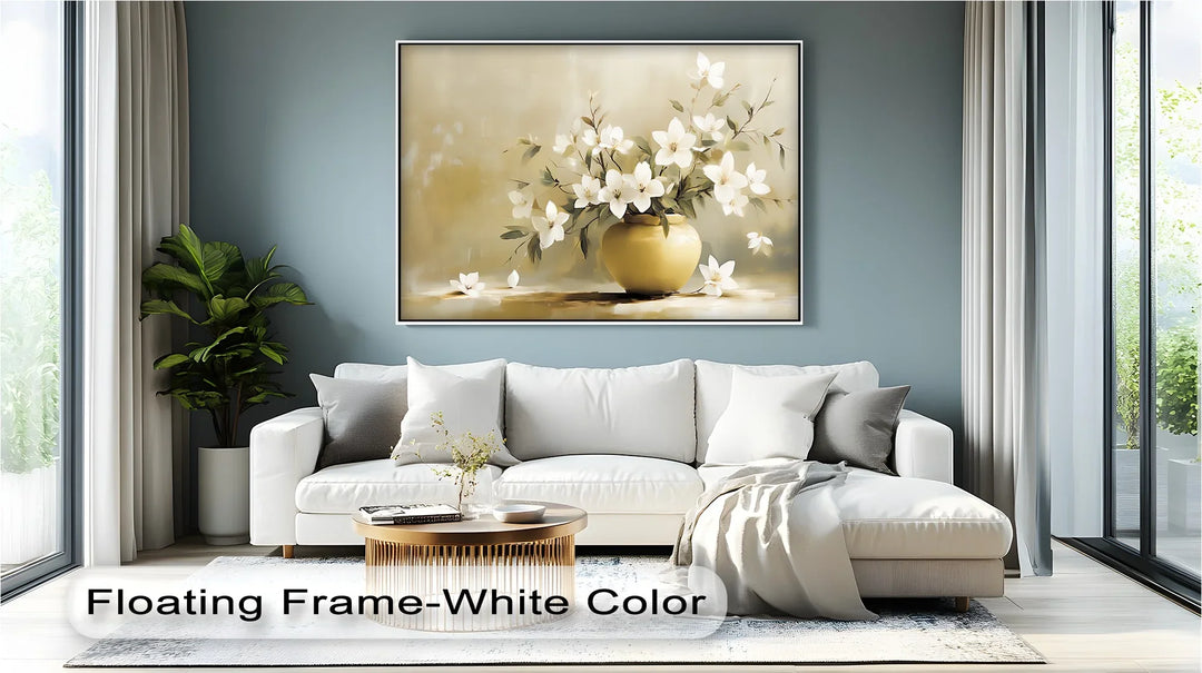 Harmony in Bloom – White Flowers in Golden Vase Canvas Art - MyPhotoStation