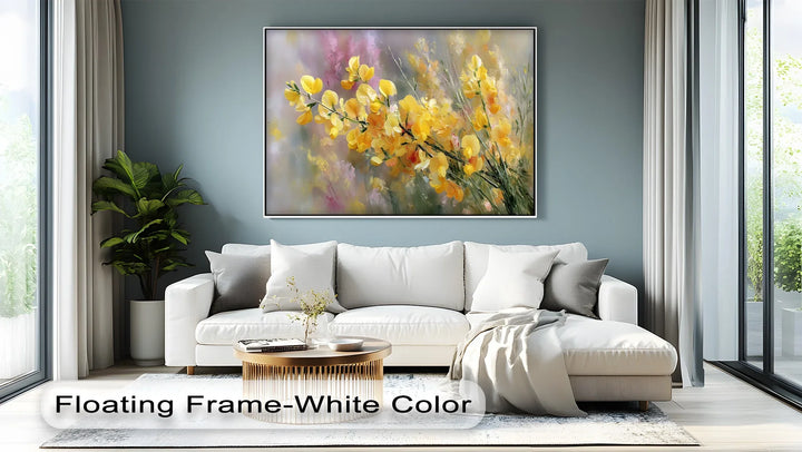 Radiant floral canvas painting with warm garden tones
