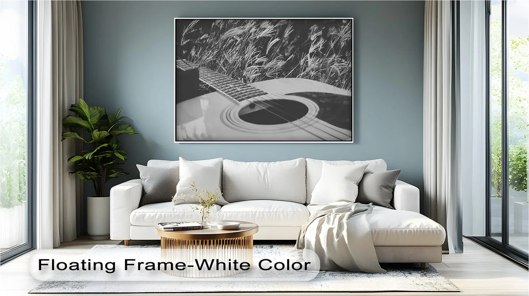 Acoustic Guitar in Field – Black and White Nature Music Canvas Prints - MyPhotoStation