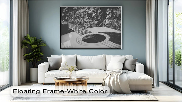Acoustic Guitar in Field – Black and White Nature Music Canvas Prints - MyPhotoStation