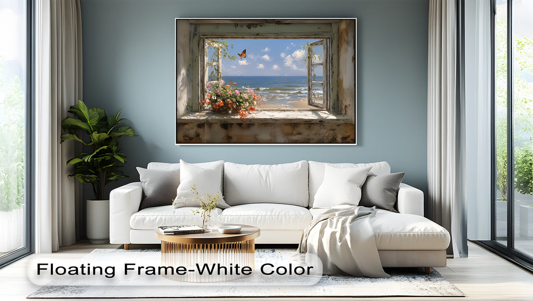 Seaside Serenity – Open Window Ocean View Canvas Print