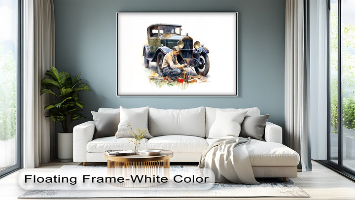 Vintage Car Mechanic Scene – Car Canvas Print