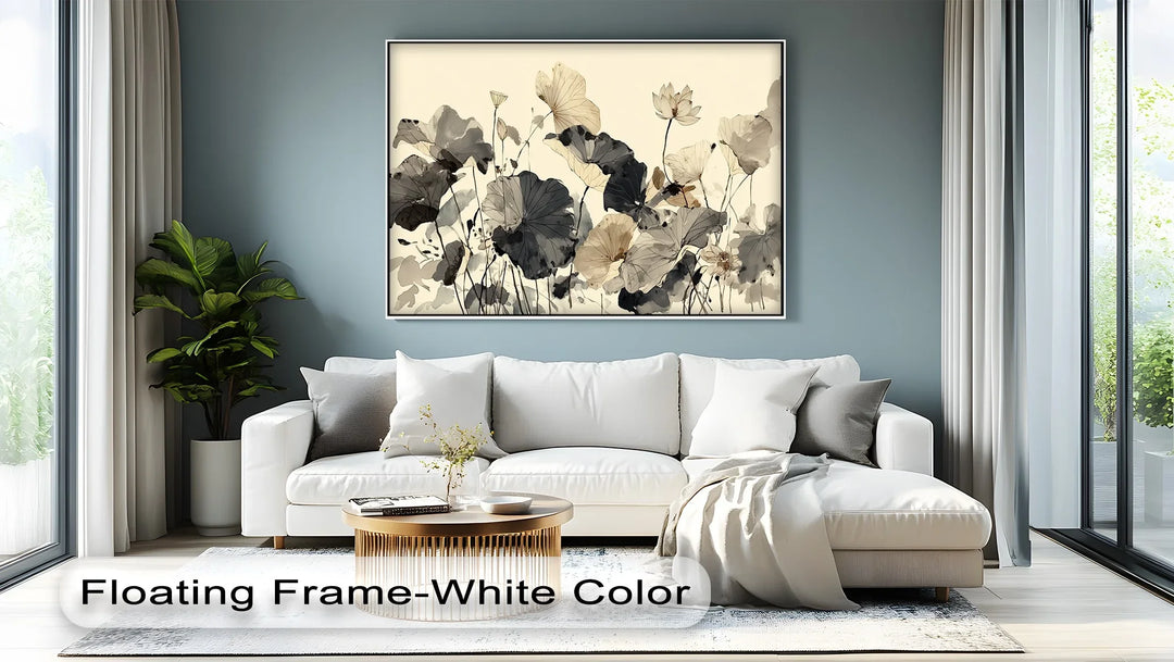 Ethereal Lotus Dance – Minimalist Ink Floral Canvas Print - MyPhotoStation