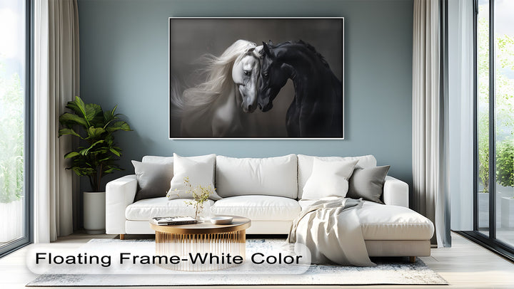 Yin & Flame – Intimate Contrast of Black and White Horses Canvas Print