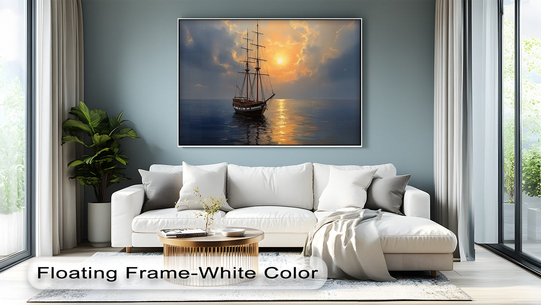 Golden Horizon Voyage – Sailing Ship Sunset Canvas Wall Art | Canvas Art