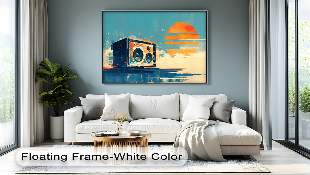 Sunset Soundwaves – Abstract Speaker and Sun Canvas Print