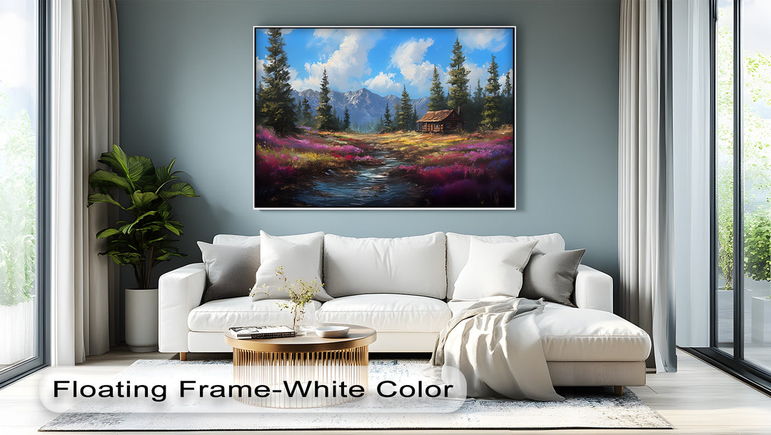 Tranquil Wilderness Cabin – Colorful Mountain Meadow Canvas Print