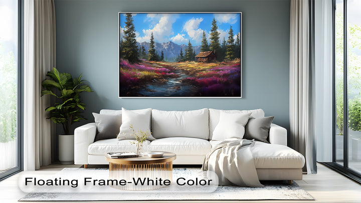 Tranquil Wilderness Cabin – Colorful Mountain Meadow Canvas Print