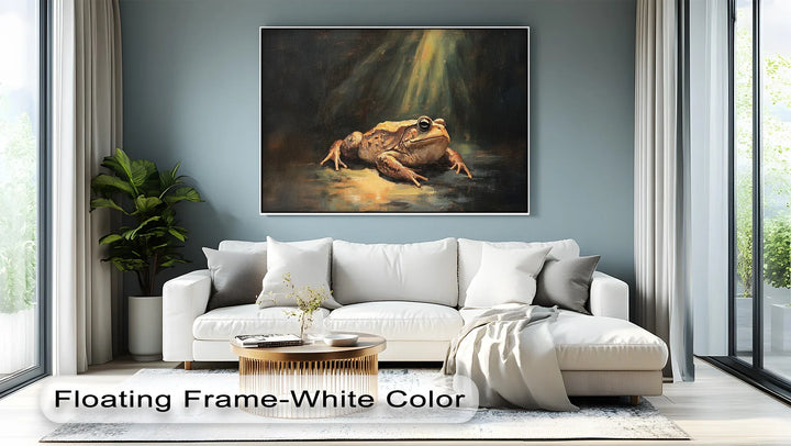 Enlightened Watcher – Dramatic Frog Under Spotlight Canvas Print - MyPhotoStation