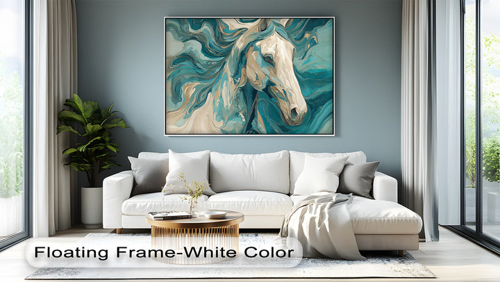 Whirlwind Spirit – Abstract Horse in Teal and Sand Canvas Print