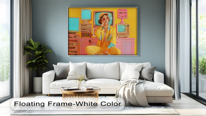 Neon Daydream – Retro Girl with Vintage Tech Canvas Print