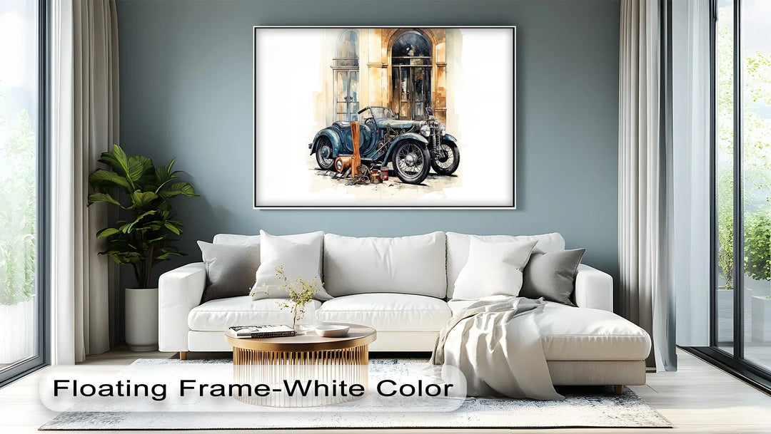 Vintage Blue Roadster & Tools – Car Canvas Print