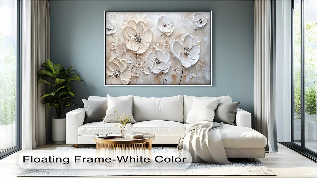 Ivory Elegance – Textured White Flower Canvas Wall Art - MyPhotoStation
