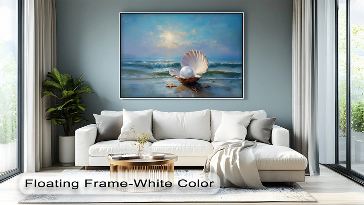 Open Seashell and Pearl at Shore – Coastal Canvas Print - MyPhotoStation