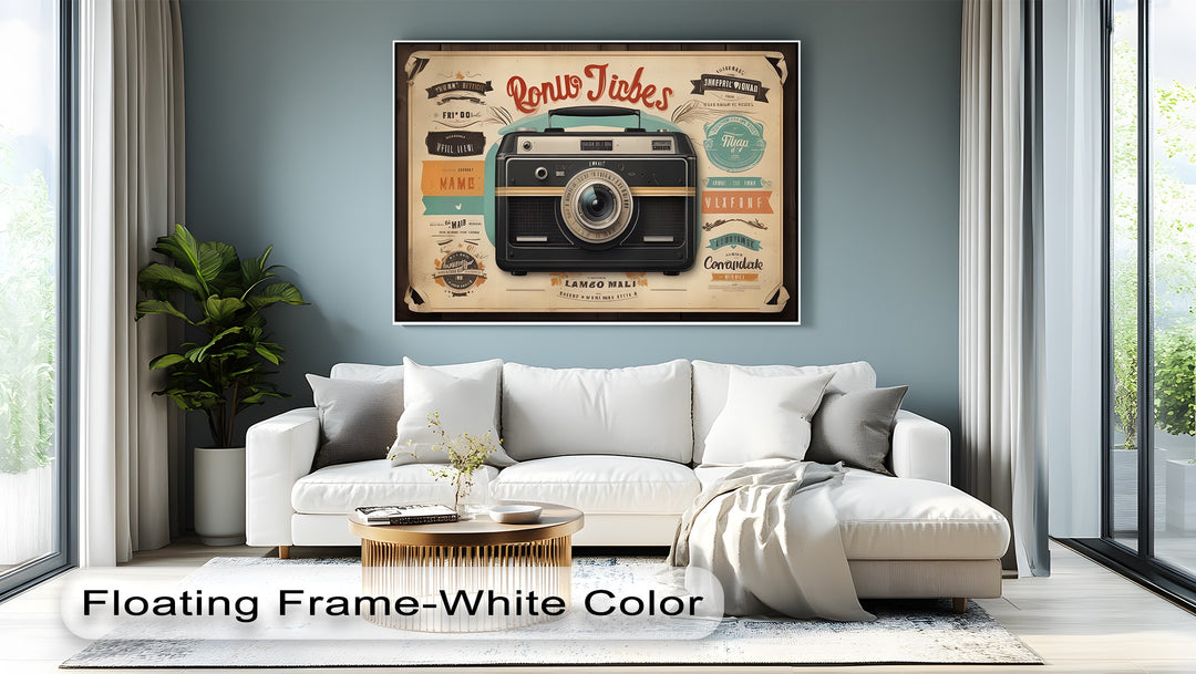 Retro Focus – Vintage Camera with Typography Collage Canvas Print