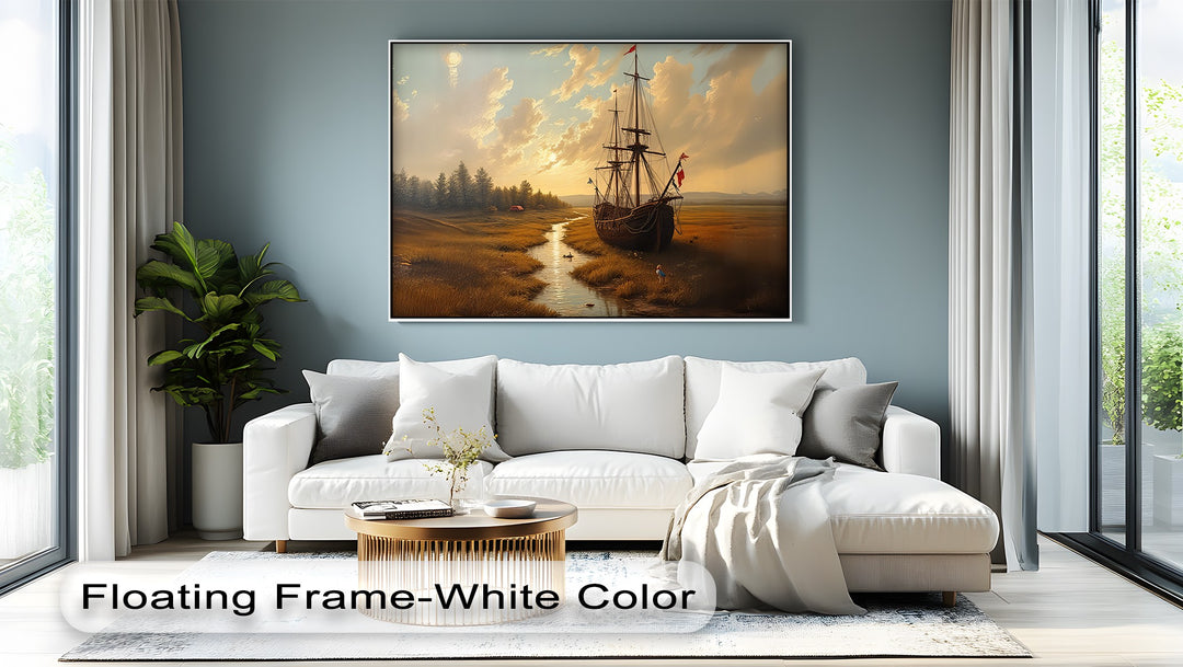 Harbor at Dusk – Tall Ship Canvas Wall Art | Living Room Canvas Art