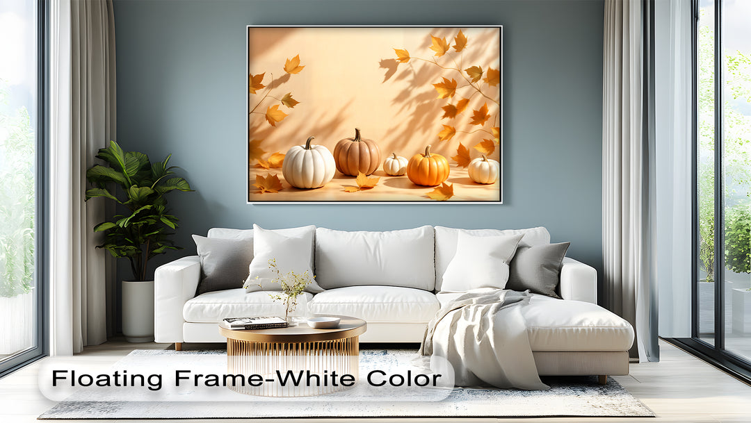 Golden Harvest – Minimalist Pumpkins Canvas Wall Art | Framed Artwork