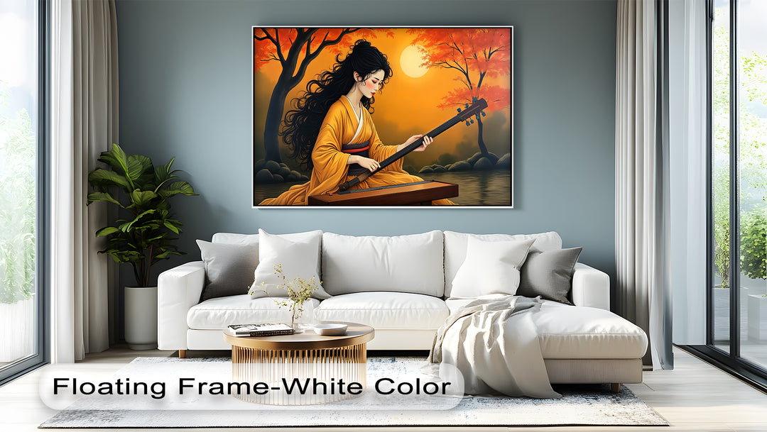 Golden Harmony – Japanese Autumn Moon Geisha Canvas Wall Art | Canvas Art