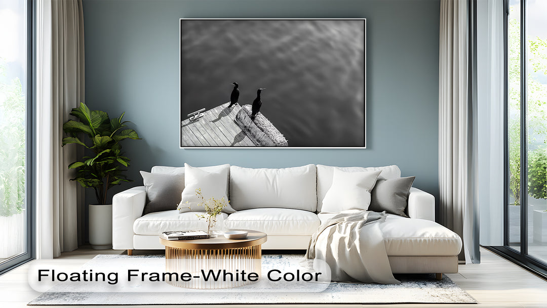 Twin Watchers – Minimalist Black and White Seabird Canvas Print