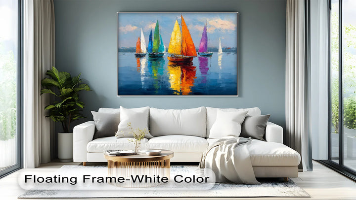 Colorful Sailboats on Water – Vibrant Nautical Canvas Print - MyPhotoStation