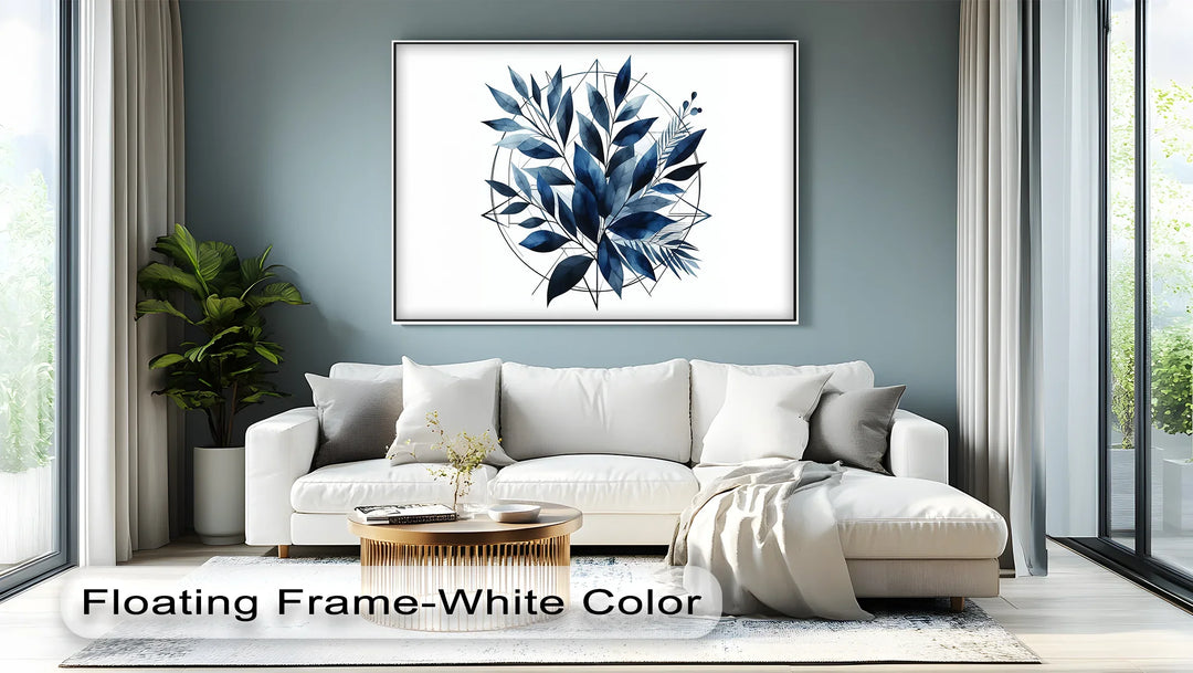 Geometric Botanical Harmony – Blue Leaf Canvas Print - MyPhotoStation