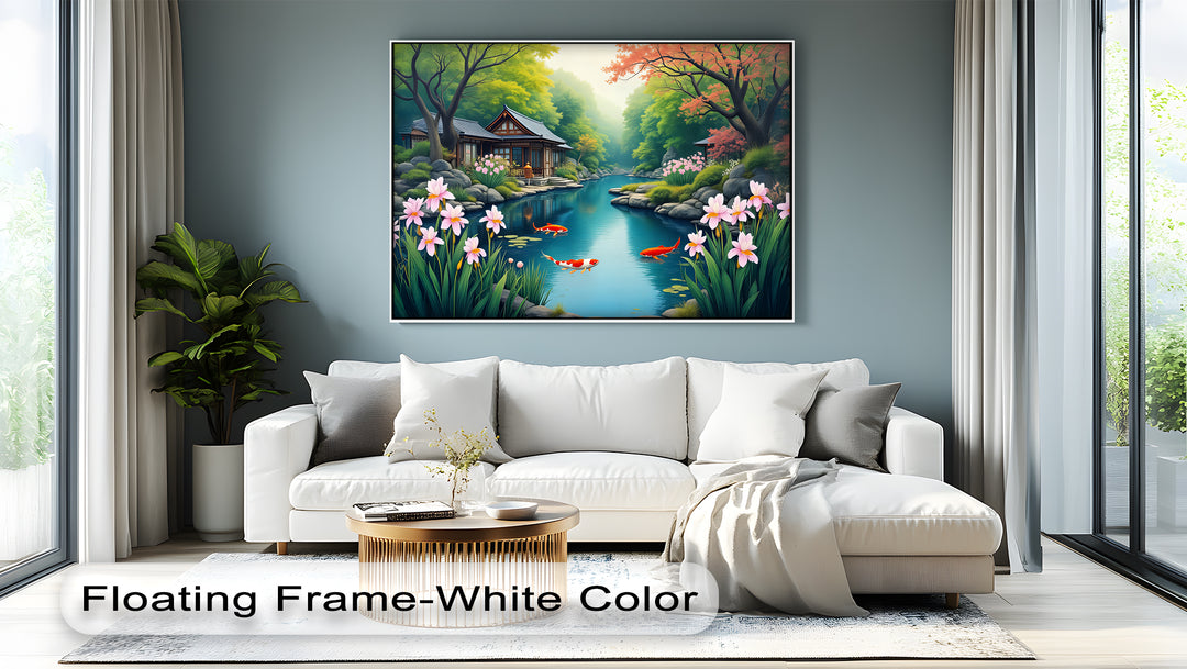 Zen Koi Pond by Japanese House – Canvas Wall Art | Framed Art