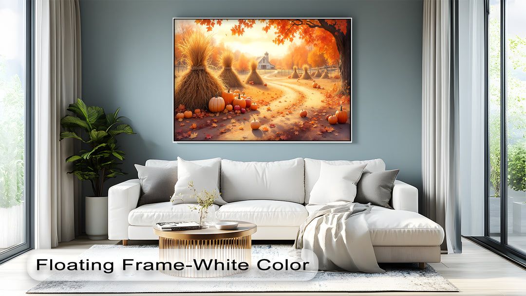 Autumn Pathway – Farmhouse Pumpkin Fall Canvas Wall Art | Framed Art
