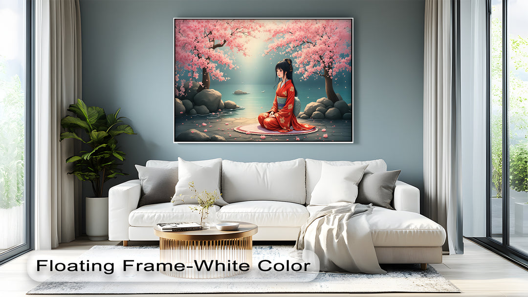 Cherry Blossom Serenity – Japanese Geisha Kimono Canvas Wall Art | Canvas Art