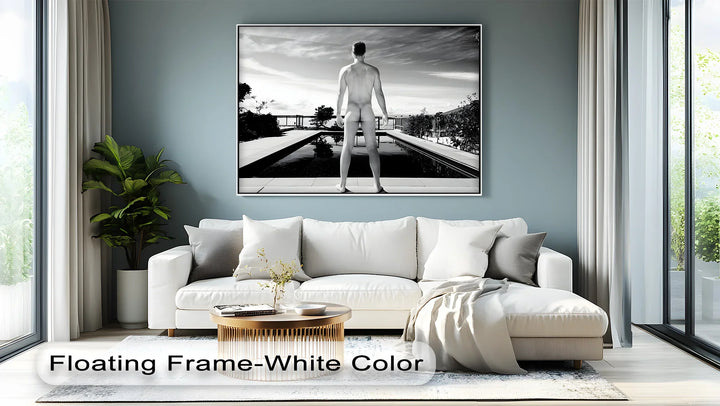 Stillness Before the Dive – Black and White Male Nude Canvas Print - MyPhotoStation