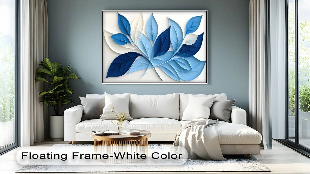 Blue Botanical Harmony – Minimalist Leaf Pattern Canvas Print - MyPhotoStation