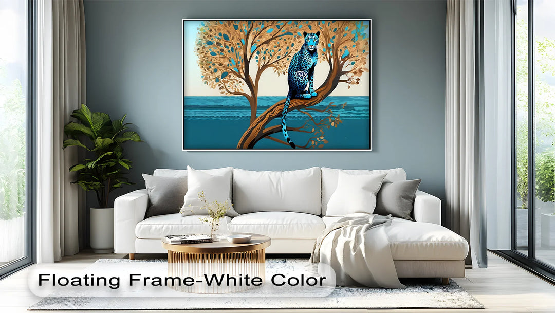 Blue Leopard in Tranquil Tree – Modern Jungle Animal Canvas Print - MyPhotoStation