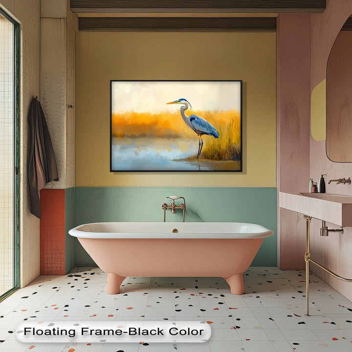 Still Waters – Majestic Heron in Misty Marshland Canvas Wall Art - MyPhotoStation