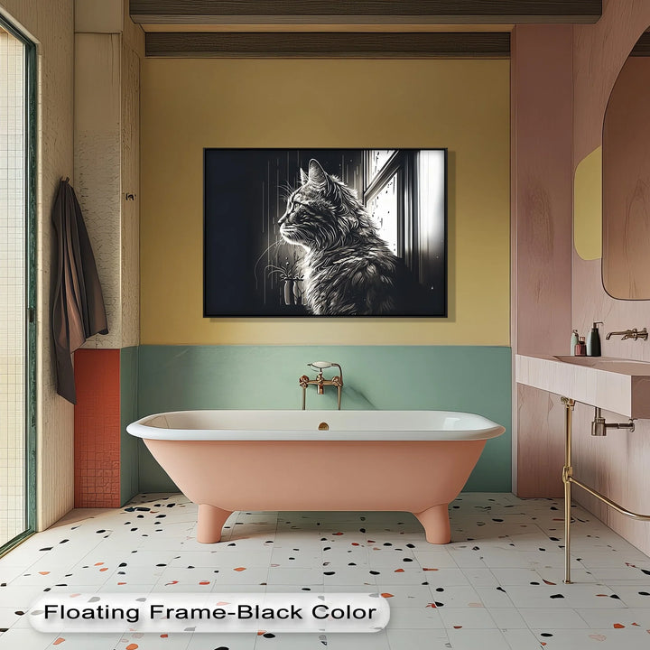 Cat Looking Out the Window in Monochrome - Cat Canvas Print - MyPhotoStation