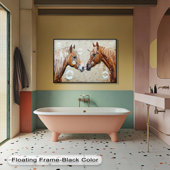 Bubble-Kissed Companions – Playful Unicorn Love Canvas Print - MyPhotoStation