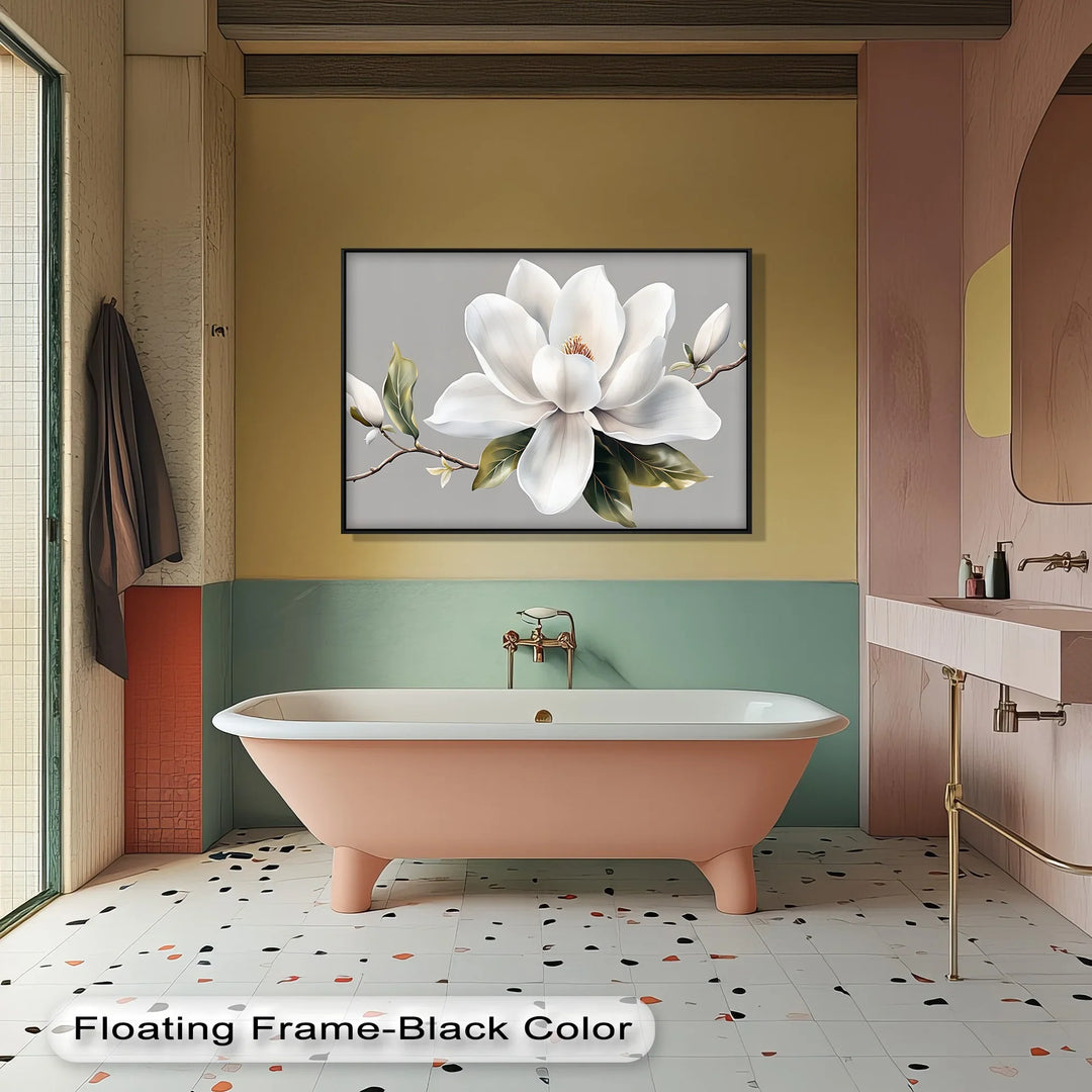 White Magnolia Bloom – Elegant Minimalist Floral Canvas Wall Art - MyPhotoStation