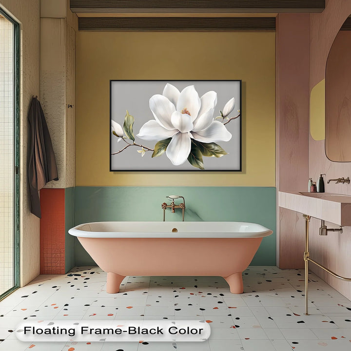 White Magnolia Bloom – Elegant Minimalist Floral Canvas Wall Art - MyPhotoStation