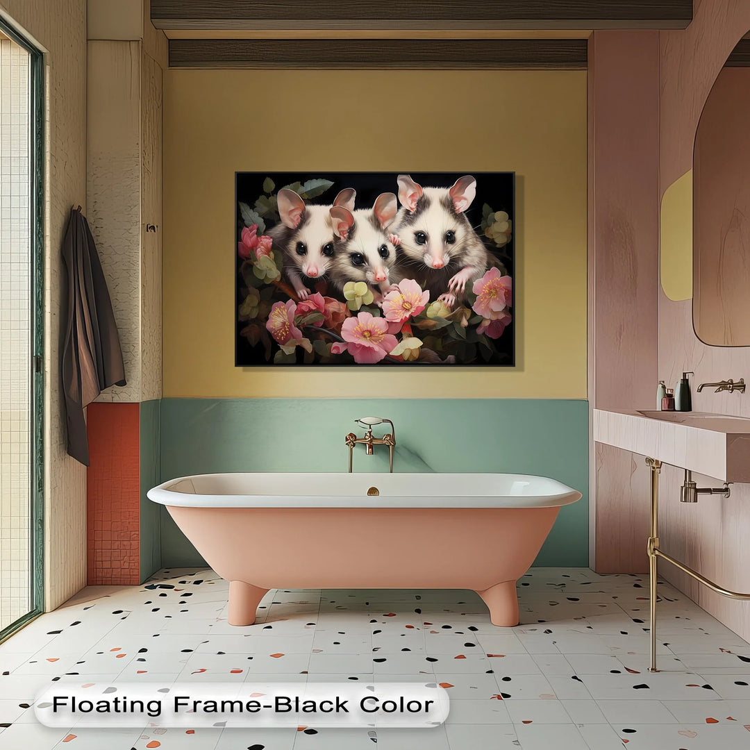 Curious Possum Trio Among Blossoms – Animal Canvas Print - MyPhotoStation