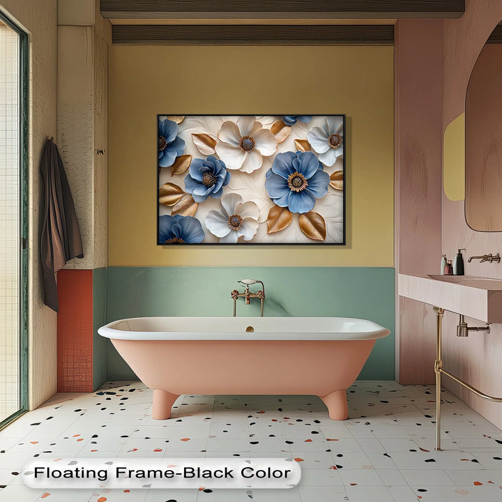Blue and Gold Elegance – Sophisticated Floral Canvas Wall Art - MyPhotoStation