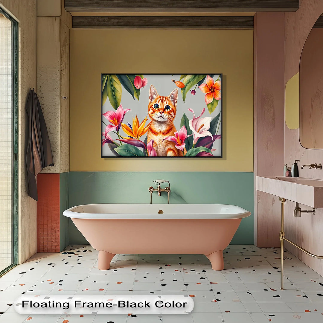 Tropical Curiosity – Orange Tabby Among Exotic Flowers Cat Canvas Print - MyPhotoStation