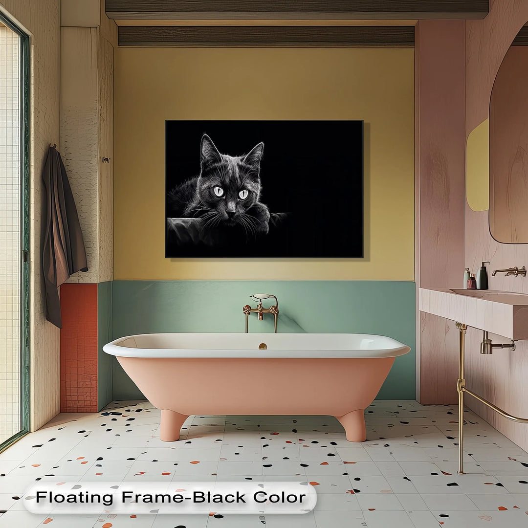 Midnight Gaze – Black Cat in Monochrome Shadow Cat Canvas Print - MyPhotoStation