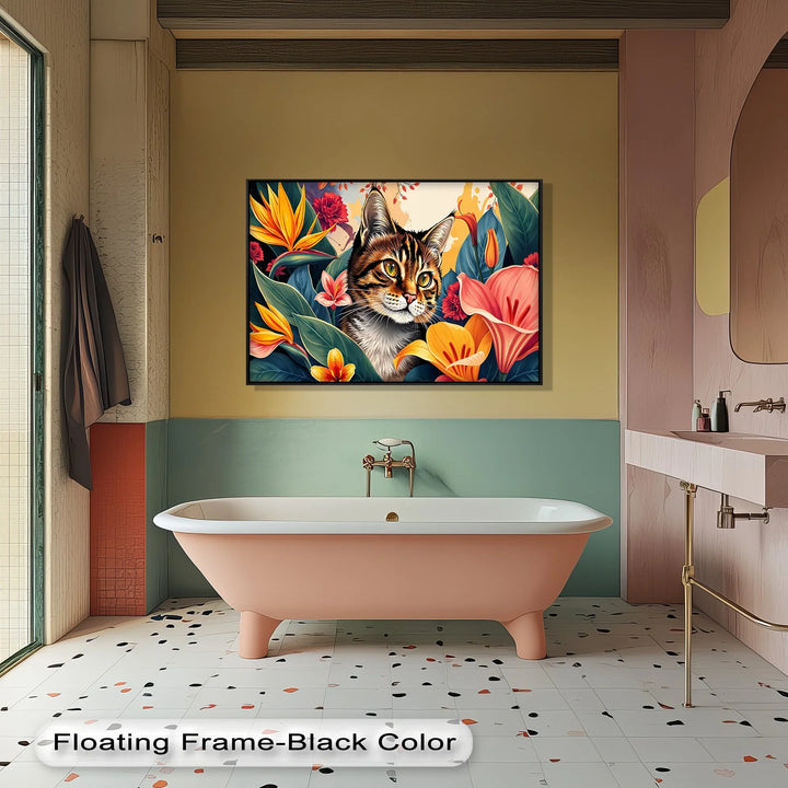 Tabby Cat Surrounded by Tropical Flowers - Cat Canvas Print - MyPhotoStation