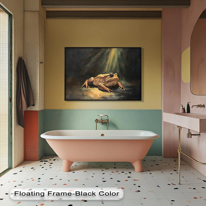 Enlightened Watcher – Dramatic Frog Under Spotlight Canvas Print - MyPhotoStation